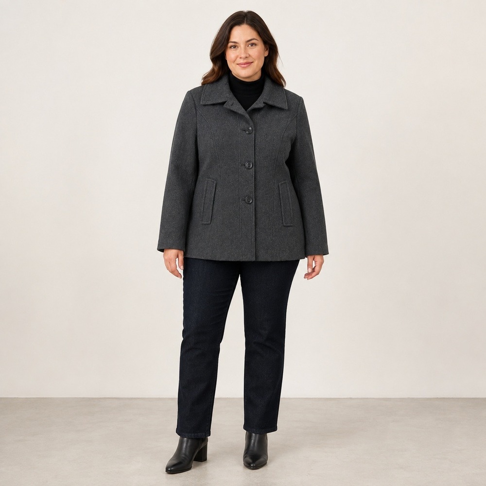 White Stag Women's Large Charcoal Gray Wool Blend Button Front Short Coat
